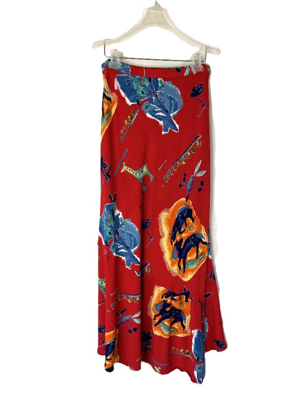 Vintage Nino Wong African Animal Print Maxi Skirt L Red